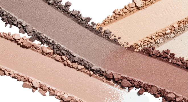 Close-up of various shades of crushed makeup powder for contouring and highlighting perfect for beauty and cosmetic advertising