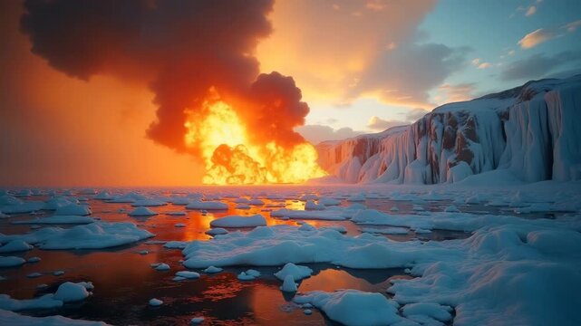 Science journalists creating global warming danger visuals highlighting extreme heat events polar ice threats and ecosystem collapse scenarios in  Photo Stock  Concept  and empty space on the left sid