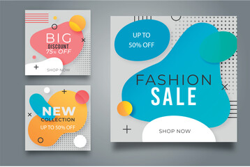Obraz premium Modern Sale Banner Vector Templates with Abstract Shapes and Geometric Elements, Discount Offers up to 50% off, Fashion Sale, New Collection Promotions, Perfect for Online Marketing