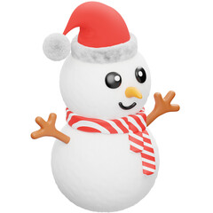 Christmas Snowman Character Wearing Red Santa Hat And Striped Scarf With Carrot Nose And Stick Arms And Black Eyes On Transparent Background