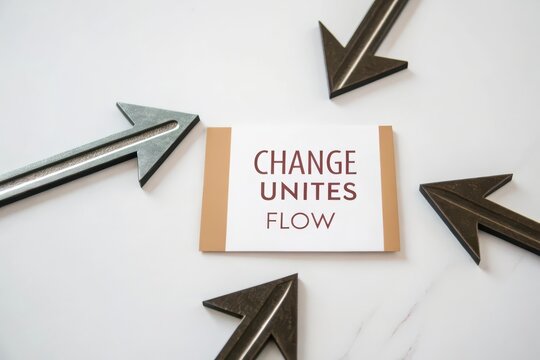 Arrows pointing towards merging point showing change flow concept