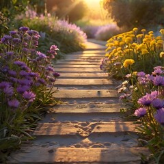 Obraz premium Golden Path to Inner Peace — Symbolic Floral Footsteps Representing Healing and Mindfulness