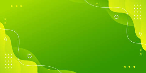 Bright green gradient fluid wave background with geometric shapes. Modern dynamic wallpaper. Trendy banner template design for sales, business, ads, events, websites, pages, and more
