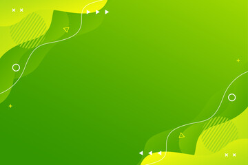 Bright green gradient fluid wave background with geometric shapes. Modern dynamic wallpaper. Trendy banner template design for sales, business, ads, events, websites, pages, and more