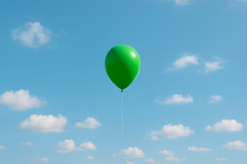 Obraz premium Green balloon floating in the blue sky with white clouds