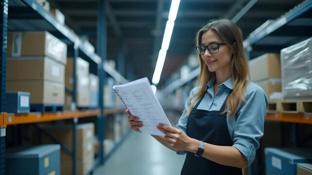 Import control officer inspecting EU export duties documentation for machinery bound for US markets in customs office with tariff manual at hand in  Photo Stock  Concept  and empty space on the left s