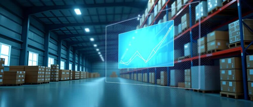 Photo realistic as Warehouse interface and logistics analytics icon with blank area for personalized messages concept as A customizable warehouse interface and logistics analytics icon featuring a bla