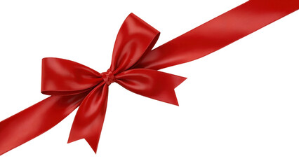 A vibrant red satin ribbon tied into a beautiful bow isolated on transparent background