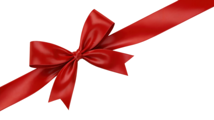 A vibrant red satin ribbon tied into a beautiful bow isolated on transparent background