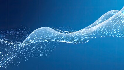 Glowing dots form wavy, flowing patterns on a blue backdrop