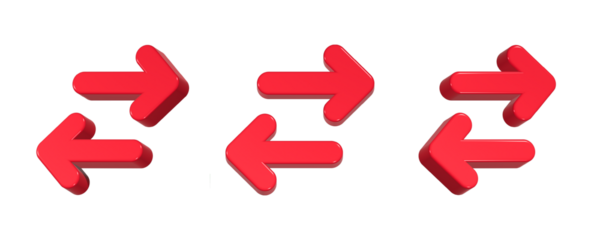 double arrows opposite 3d rendering design in red color