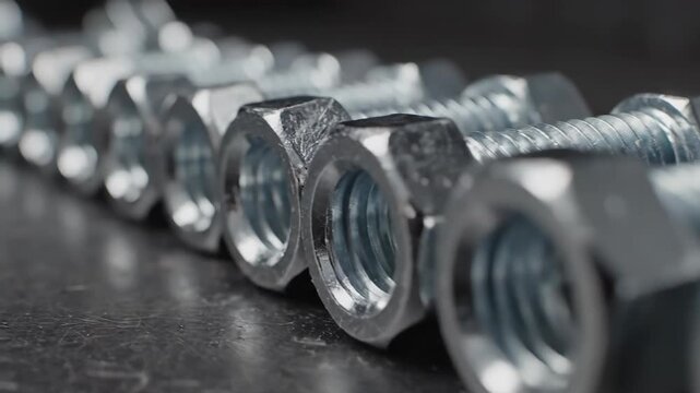 Metal bolts and nuts close‑up &mdash; hardware and industry