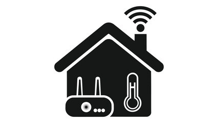 Smart home icon isolated on white background showcasing a house with wifi, thermostat, and router, representing automation