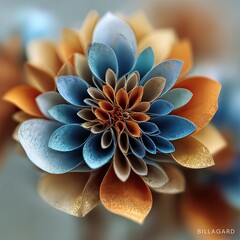 Stylized layered flower, blue and orange petals