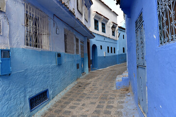 Chefchaouen, Morocco. Houses, streets and steps of old medina painted in blue