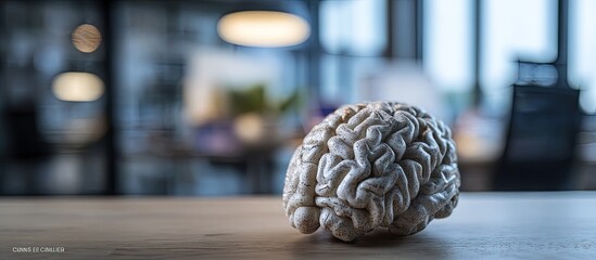 Anatomical brain model resting on a wooden desk
