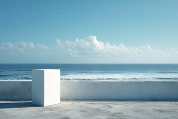 Minimal scene platform, sea, clear sky