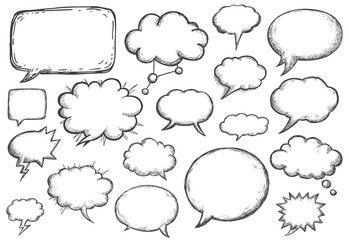 Handdrawn Sketchy Doodle Speech Bubble Set Isolated on White Background. Ai Generated Images
