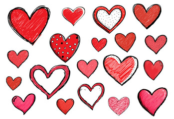 Handdrawn Grunge Style Red Heart Assortment Set of Shape Illustration. Ai Generated Images