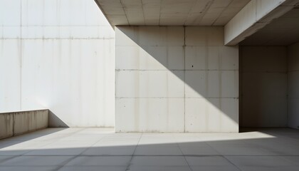 Obraz premium Minimalist Concrete Architecture with Geometric Lines and Dramatic Shadows in Open Space