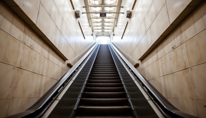 Obraz premium Escalator Leading Upward in Modern Public Transit Space with Abundant Natural Light