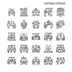 Fototapeta premium Set of business training icons editable stroke vector symbols for presentations and infographics iso