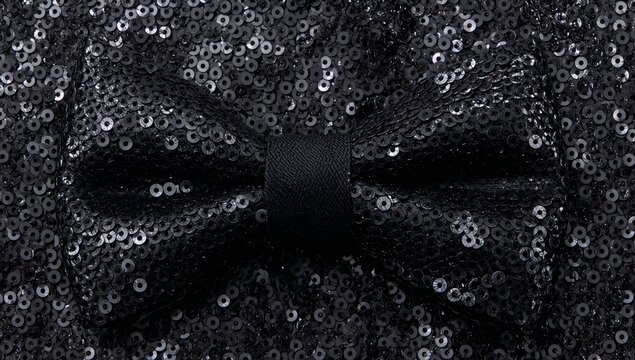 Bowshaped Sequin Arrangement on Black Fabric, Dark and Reflective Surface. - Powered by Adobe