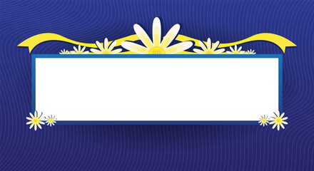 Floral banner frame with ribbon on dark blue background