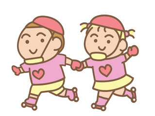 Couple roller skating together