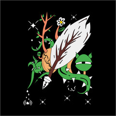 vector of a pen writer with bird feathers and abstract decoration