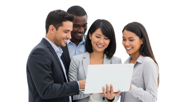 Business team working together with a laptop isolated on white - Powered by Adobe