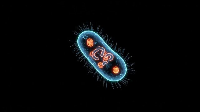 Animated visualization of a single celled microorganism against black background