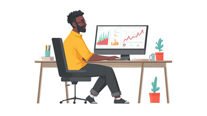 business man working on laptop on White background