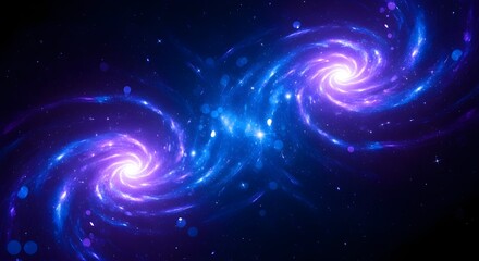 Fototapeta premium Dynamic Cosmic Dance of Two Spiral Galaxies Amidst Shimmering Nebulae and Twinkling Stars