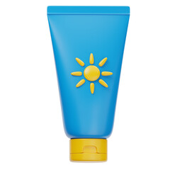 Blue Sunscreen Tube With Yellow Sun Icon And Cap Isolated On Transparent Background For Summer Protection