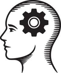 Conceptual art of a human head profile with a gear inside representing thought process and ingenuity symbolizing innovation vector