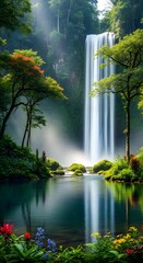 Forest waterfalls, garden fountains, and park cascades capture the beauty of water in nature's summer landscape