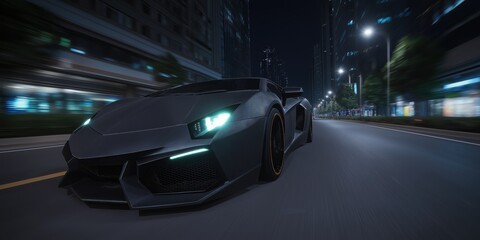 Fototapeta premium Sleek black sports car. Futuristic digital background. Concept of velocity and technology. A sleek black sports car.