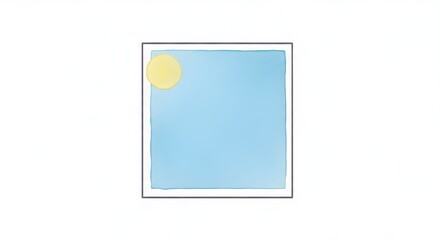 Minimalist abstract design with a soft blue rectangular shape and a vibrant yellow circular element