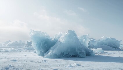 Glacial Shards, Arctic Plains. A Landscape of Ice and Frost, Under a Pale Sky.