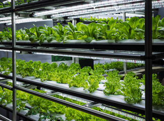 Vegetable Plant row Grow with Led Light Indoor Salad Farm Agriculture Technology 