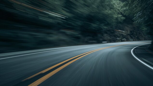Road Ahead. Blurred Motion and Dark Greenery, A Journey Into the Abstract Unknown.