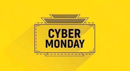 Cyber monday sale banner with text on a yellow background, representing online shopping and discounts