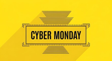 Cyber monday sale event text graphic with long shadow effect on a vibrant yellow background, representing online shopping and digital commerce promotions