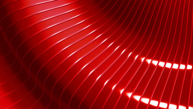 Abstract striped background, wavy red stripes pattern, interesting architectural minimal wallpaper.