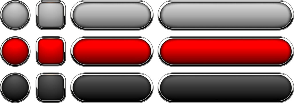Multicolored buttons  isolated with metallic chrome elements, navigation panel for website.