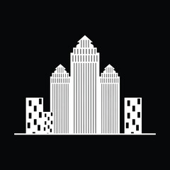 Fototapeta premium Modern urban skyline featuring tall skyscrapers and surrounding buildings with a dramatic cloudy sky in a sleek black and white illustration style for creative projects