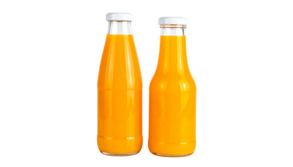  Two glass bottles of orange juice side by side, isolated on transparent background