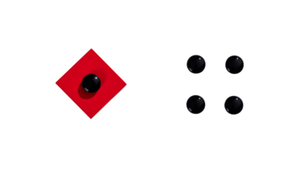 Two minimalist geometric compositions with red diamonds and black dots, isolated on transparent background