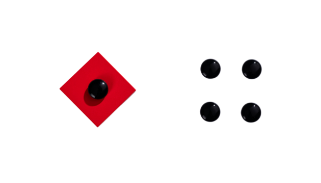 Two minimalist geometric compositions with red diamonds and black dots, isolated on transparent background - Powered by Adobe